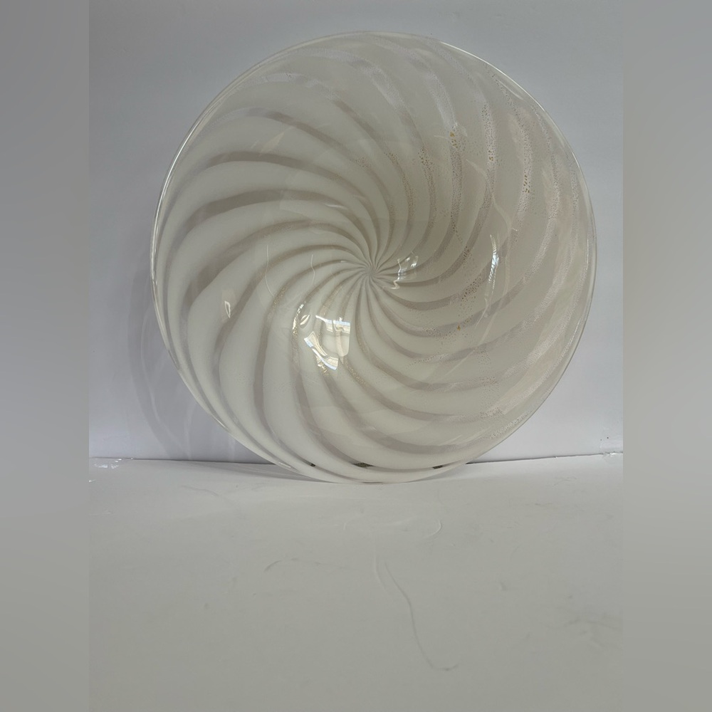 ITALIAN MURANO GOLD SPECKLED MILKY WHITE SWIRLED DISH ~ VINTAGE